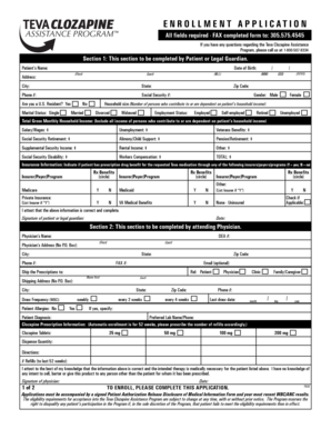 Teva Clozapine Assistance Program Application