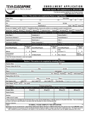 Teva Clozapine Assistance Program Application