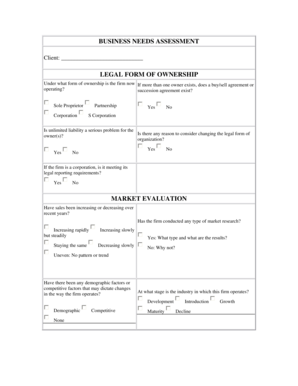 Business Needs Assessment Form