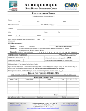 Small Business Development Center Registration Form