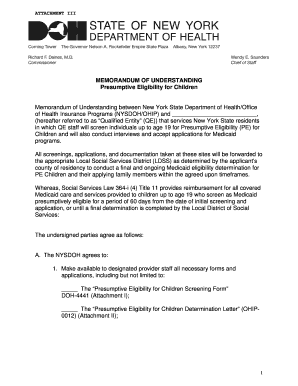nys presumptive eligibility for children mou