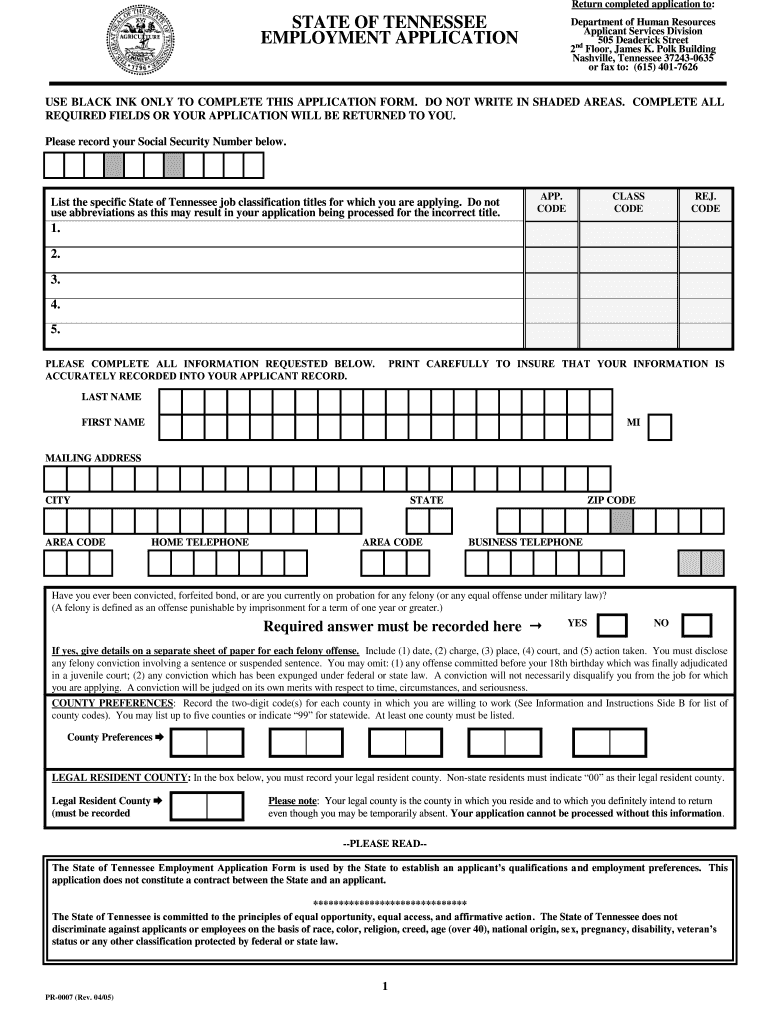 Fillable Online tn how fill tn employment application form Fax Email