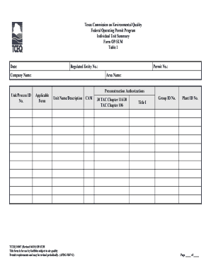 Texas Commission on Environmental Quality Form OP-SUM