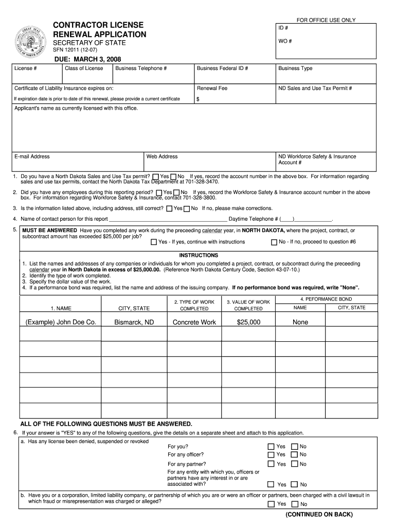 north dakota contractor license Preview on Page 1