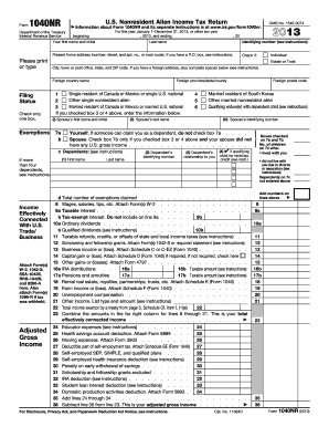 US Nonresident Alien Income Tax Return Form 1040NR