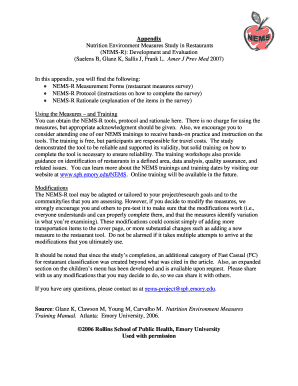 NEMS-R Restaurant Measures Survey