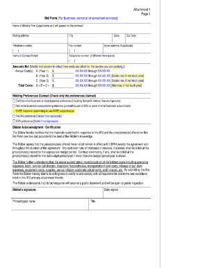 Bid Form for Business Services