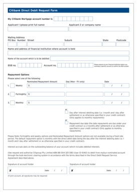 Citibank Direct Debit Request Form. Use this form to set up a Direct Debit - citibank com