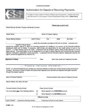 Illinois Direct Deposit Authorization Form