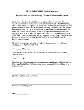 Release Form For Electronically Published Student Information
