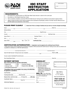 PADI IDC Staff Instructor Application