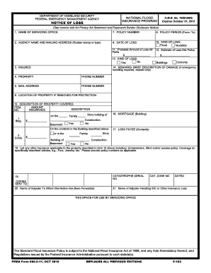 FEMA Form 086-0-11 Notice of Loss