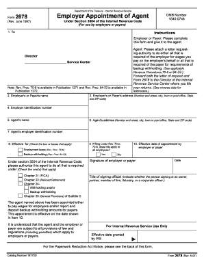 IRS Form 2678 Employer Appointment of Agent