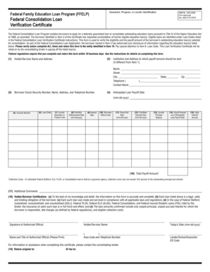 Federal Consolidation Loan Verification Certificate