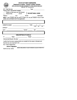 New Hampshire Replacement Plates Application
