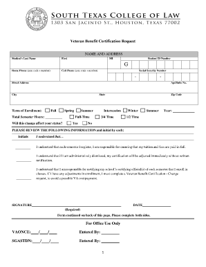 Veteran Benefit Certification Request Form