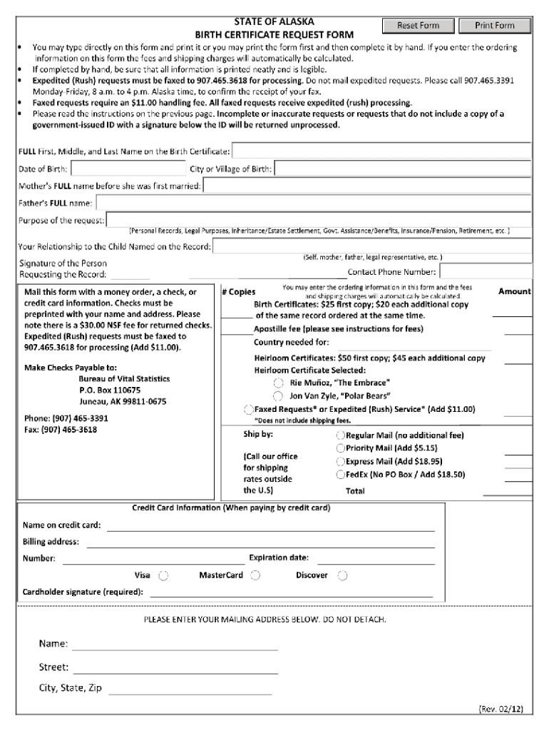 alaska birth certificate request form Preview on Page 1