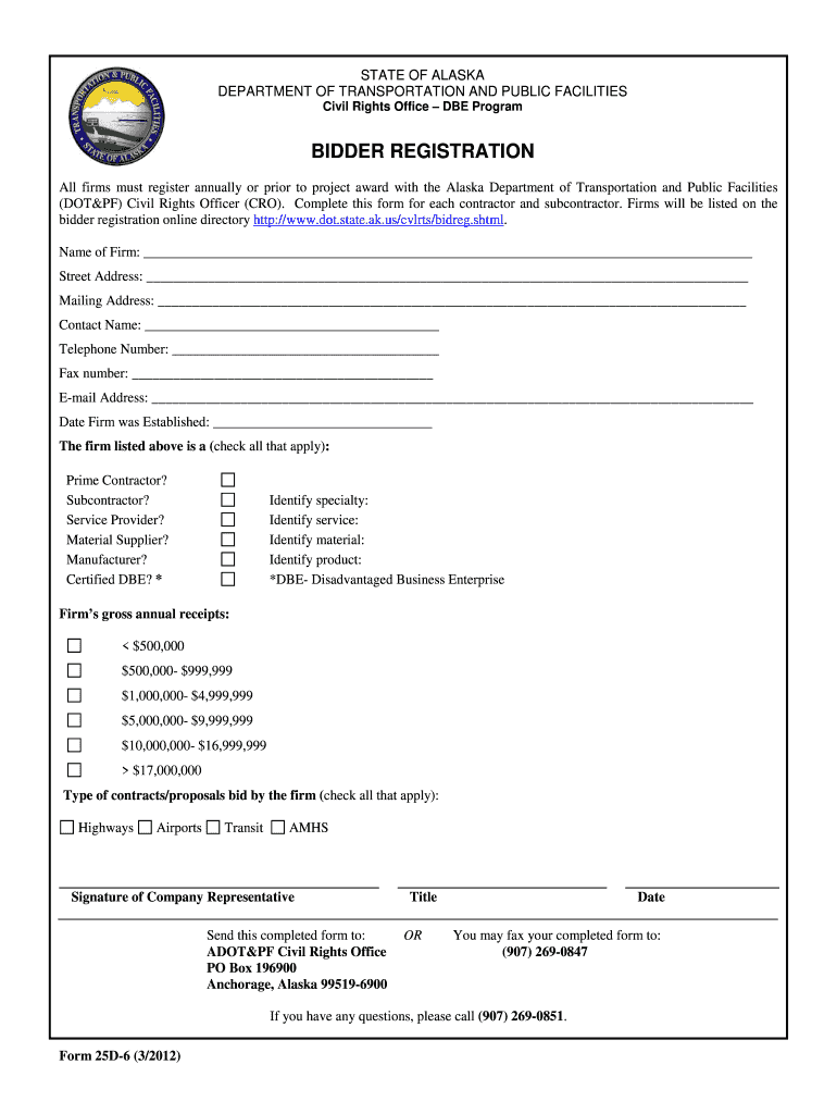 state of alaska bidders registration 2012 form Preview on Page 1