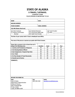 Alaska E-Travel Comment Form