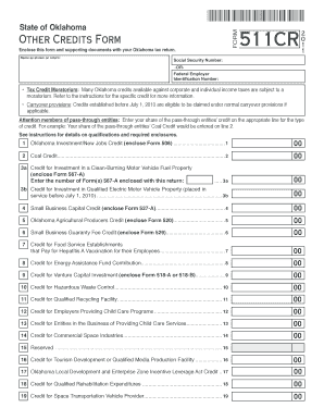 Oklahoma Other Credits Form 511CR2