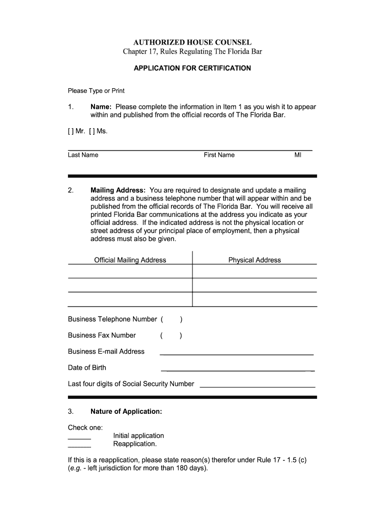 authorized house counsel florida Preview on Page 1