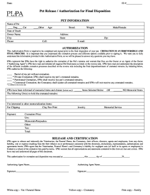 Pet Release Authorization for Final Disposition