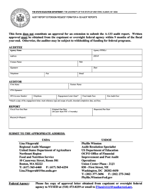 Audit Report Extension Request Form for A-133 Audit Reports - oms nysed