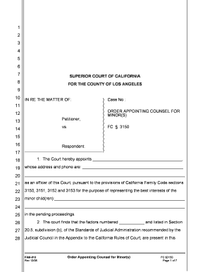 California Order Appointing Counsel for Minor(s)