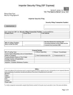 Fillable Online Importer Security Filing (ISF Express) Norman G
