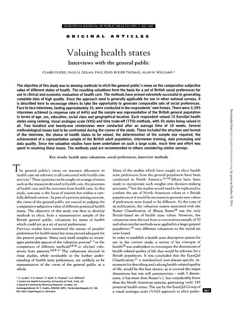 Valuing health states - European Journal of Public Health - eurpub oxfordjournals Preview on Page 1