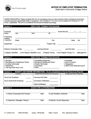 Termination letter to employee - Employment termination fillable form