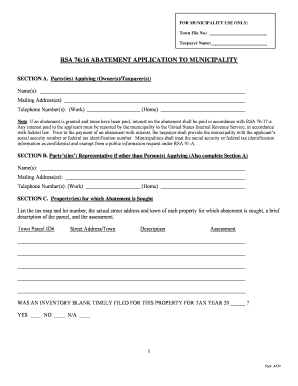 RSA 76:16 Abatement Application to Municipality