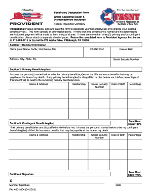 Beneficiary Designation Form for Group AD&D Insurance