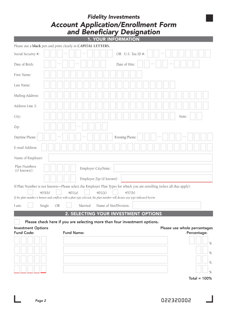 fidelity investments account applicationenrollment form and beneficiary designation Preview on Page 1