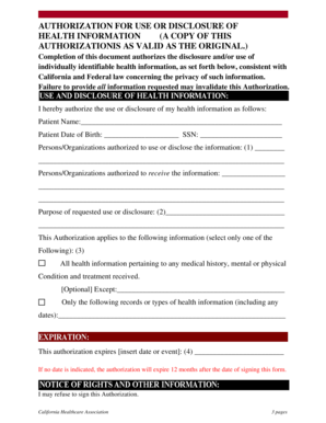 Authorization for Use or Disclosure of Health Information