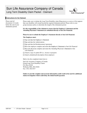 Sun Life Long Term Disability Claim Packet