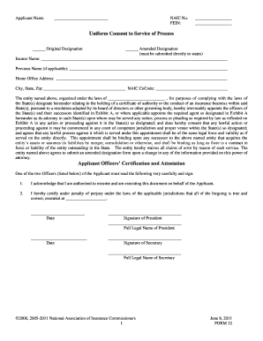 Uniform Consent to Service of Process Form 12