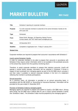 Y4452 - Schedule 3 reporting for corporate members. Market Bulletin - To invite corporate members to subscribe to the central Schedule 3 facility for the 2010 year end - 20 December 2010