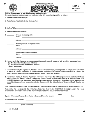 South Carolina Nonresident Taxpayer Registration Affidavit