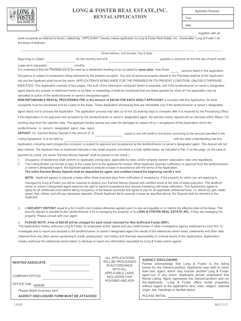long and foster rental application Preview on Page 1.