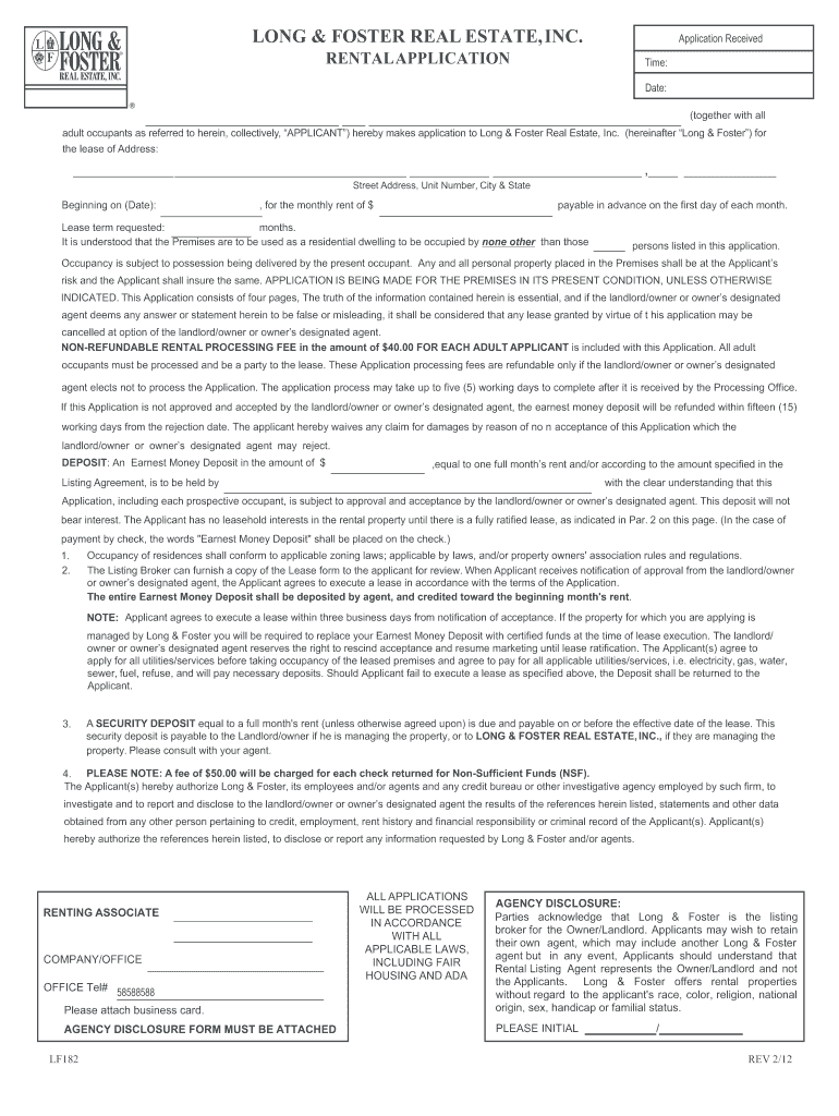 long and foster rental application Preview on Page 1