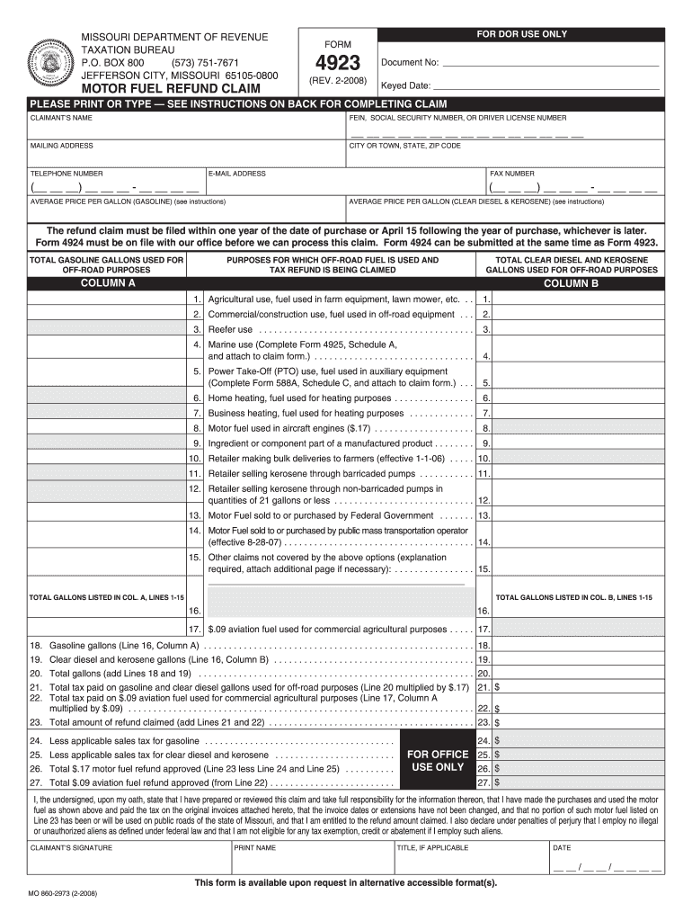 Missouri Gas Tax Refund Form 4923 H Fill Out Sign Online DocHub