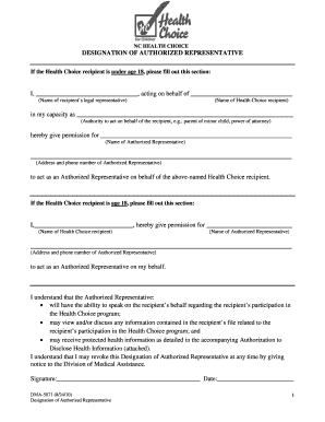 North Carolina Health Choice Authorization Form