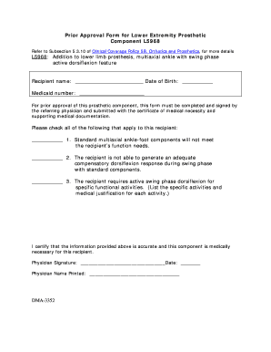 Prior Approval Form for Lower Extremity Prosthetic Component L5968
