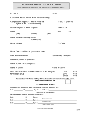 North Carolina 4-H Report Form