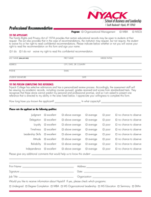 Professional Recommendation Form