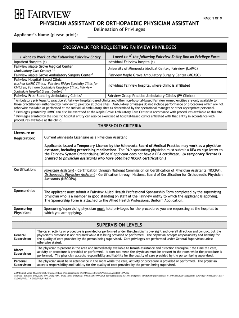 PHYSICIAN ASSISTANT OR ORTHOPAEDIC PHYSICIAN ASSISTANT - fairview Preview on Page 1