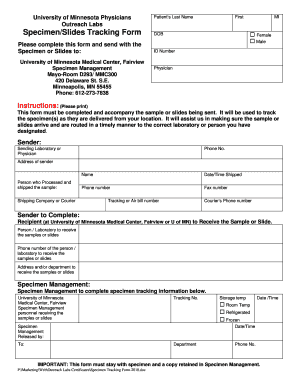 University of Minnesota Specimen Tracking Form