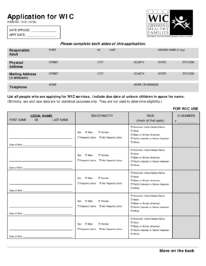 WIC Application Form 101E