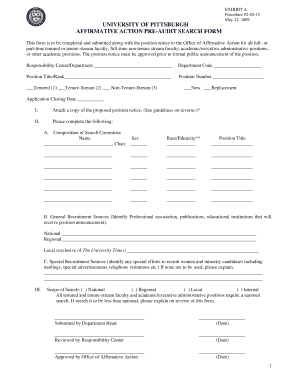 Affirmative Action Pre-Audit Search Form - University of Pittsburgh - cfo pitt